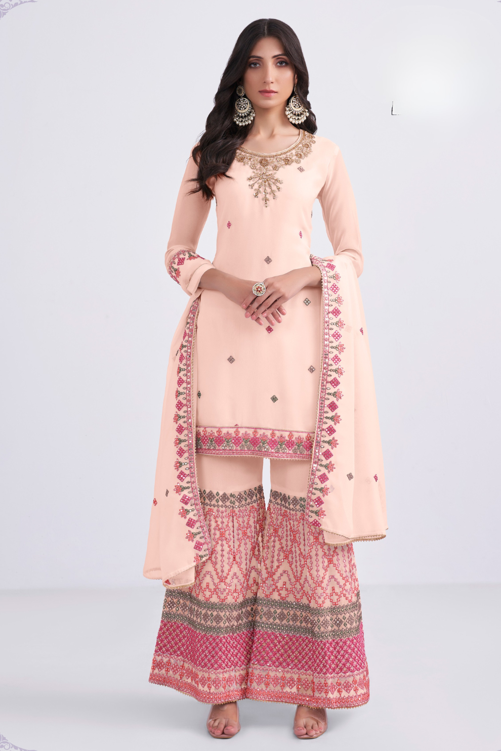 Graceful Khatli Work Sharara Suit in Georgette