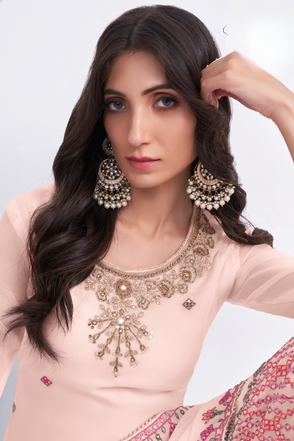 Graceful Khatli Work Sharara Suit in Georgette