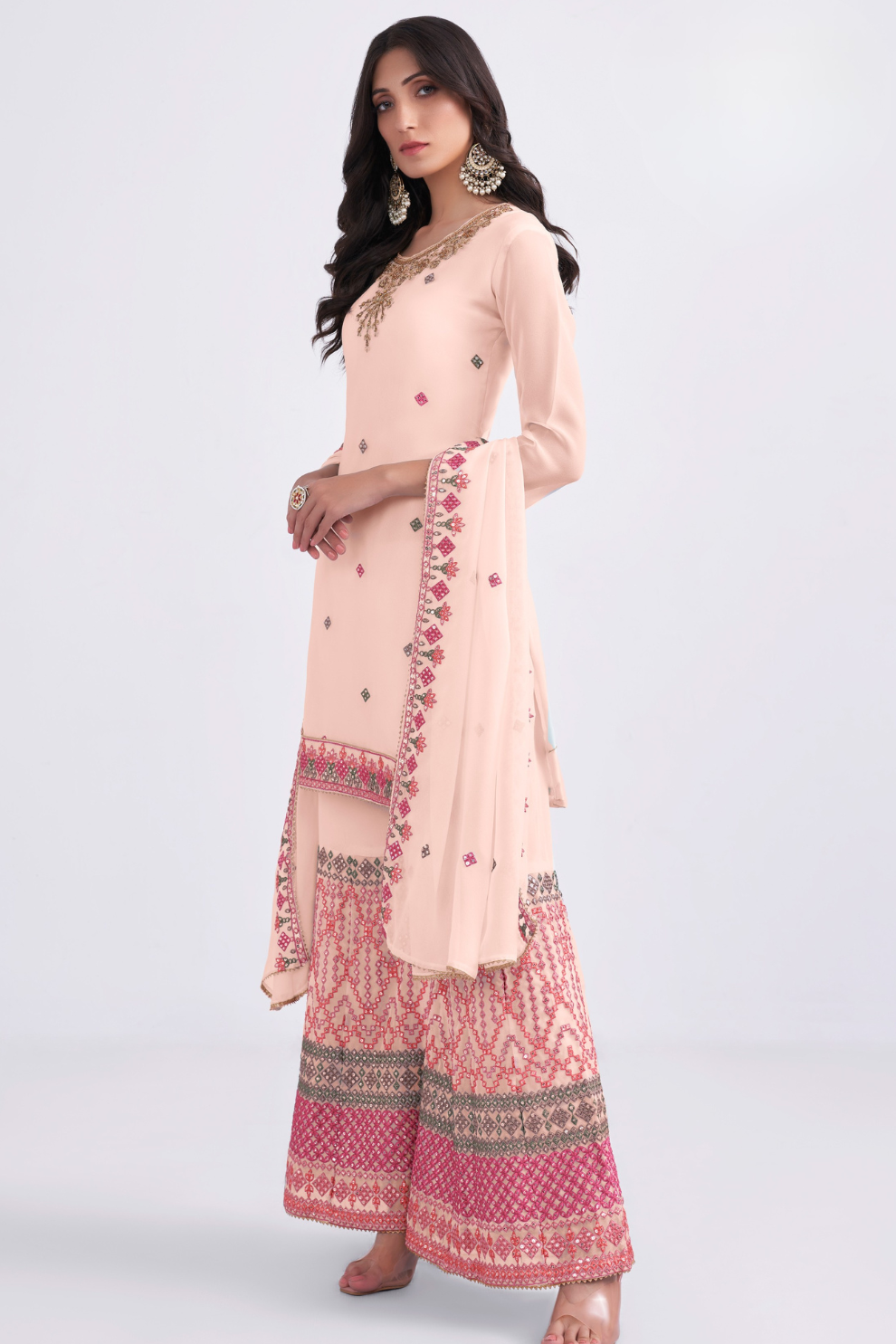 Graceful Khatli Work Sharara Suit in Georgette