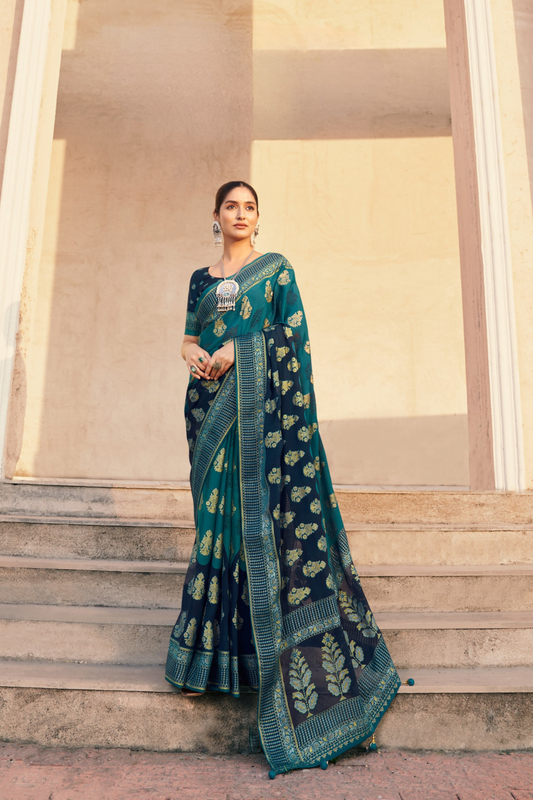 Polyester Viscose Georgette Saree With Luxuriously Soft Varnish Touch