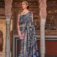 Designer Mercerized Silk Saree with Ajrakh-Batik Fusion and Golden Print