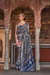 Designer Mercerized Silk Saree with Ajrakh-Batik Fusion and Golden Print