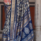 Designer Mercerized Silk Saree with Ajrakh-Batik Fusion and Golden Print