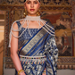 Designer Mercerized Silk Saree with Ajrakh-Batik Fusion and Golden Print