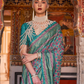 Designer Mercerized Silk Saree with Ajrakh-Batik Fusion and Golden Print