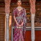 Designer Mercerized Silk Saree with Ajrakh-Batik Fusion and Golden Print