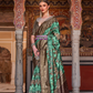 Designer Mercerized Silk Saree with Ajrakh-Batik Fusion and Golden Print