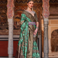 Designer Mercerized Silk Saree with Ajrakh-Batik Fusion and Golden Print