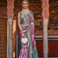 Designer Mercerized Silk Saree with Ajrakh-Batik Fusion and Golden Print