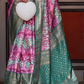 Designer Mercerized Silk Saree with Ajrakh-Batik Fusion and Golden Print
