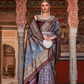 Designer Mercerized Silk Saree with Ajrakh-Batik Fusion and Golden Print