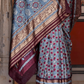 Designer Mercerized Silk Saree with Ajrakh-Batik Fusion and Golden Print