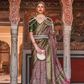 Designer Mercerized Silk Saree with Ajrakh-Batik Fusion and Golden Print