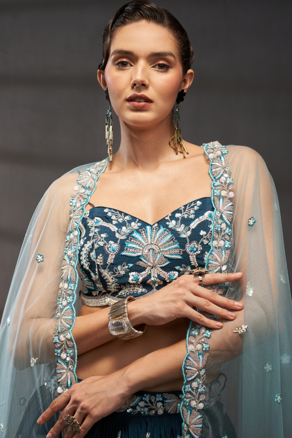 Pure Chiffon Sequins Embroidery Lehenga Choli Dupatta