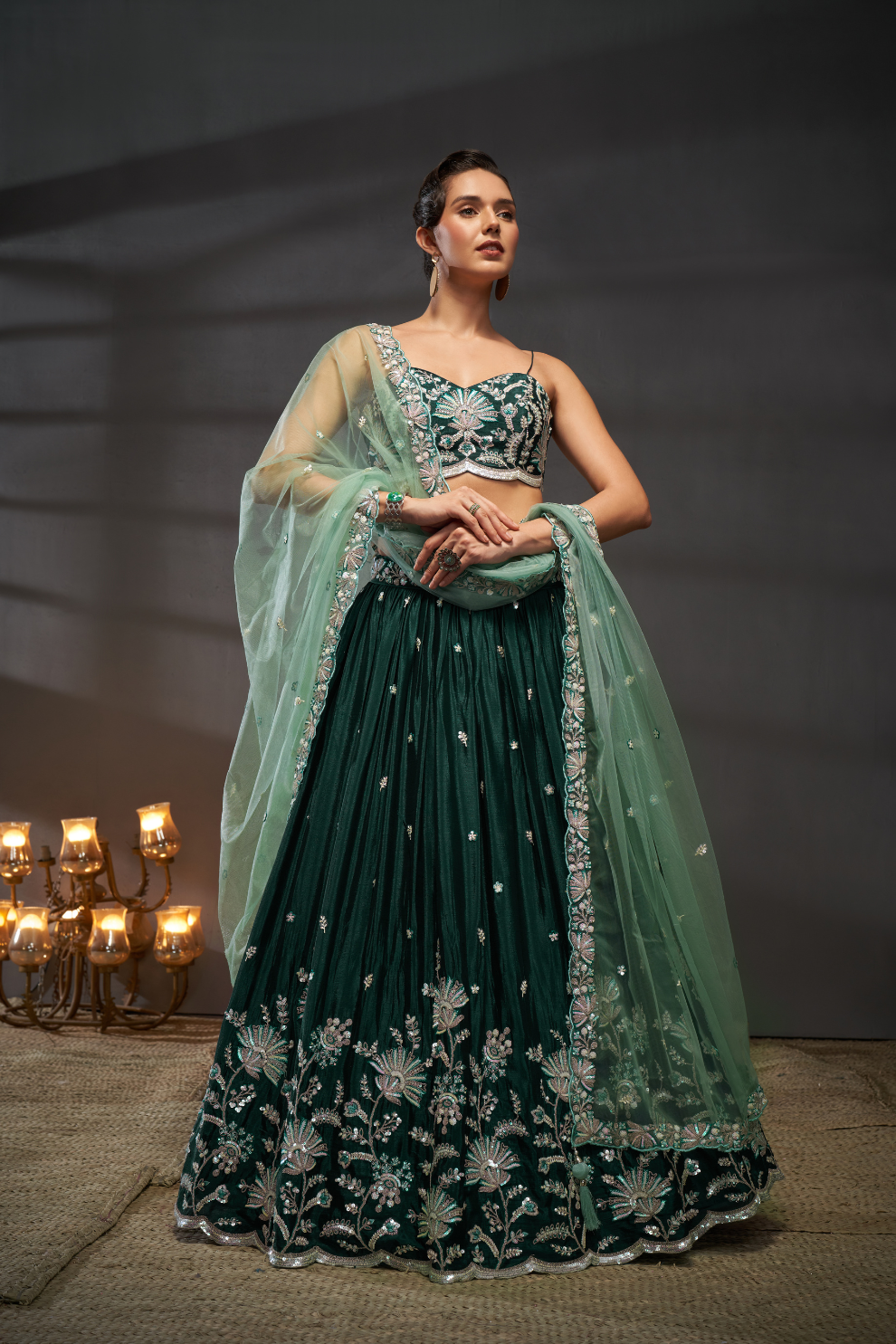 Pure Chiffon Sequins Embroidery Lehenga Choli Dupatta
