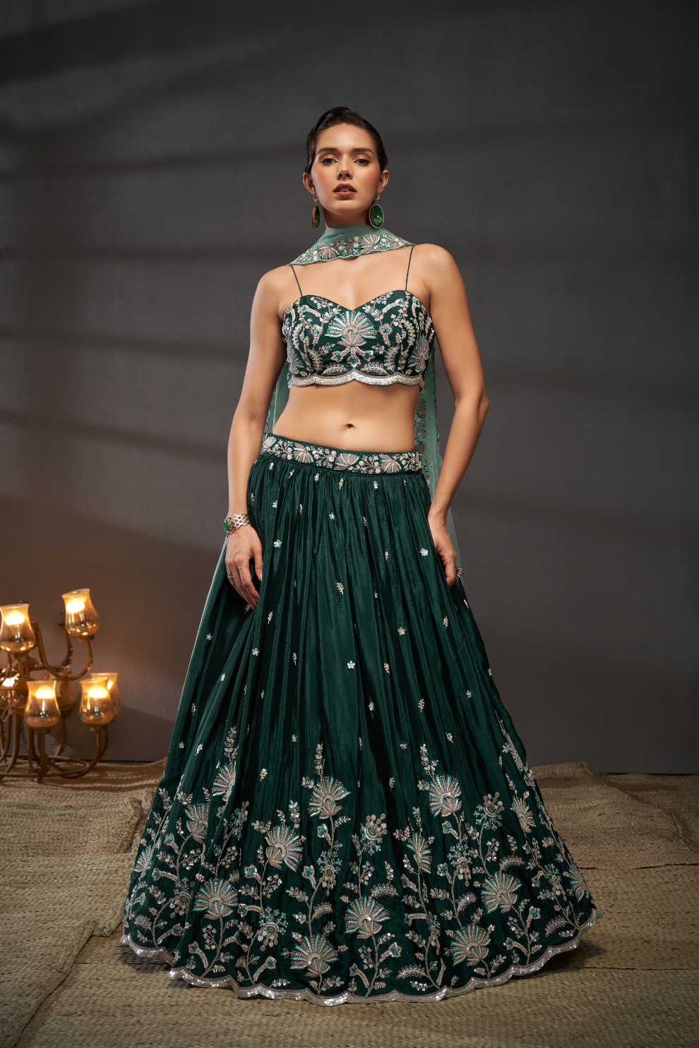 Pure Chiffon Sequins Embroidery Lehenga Choli Dupatta