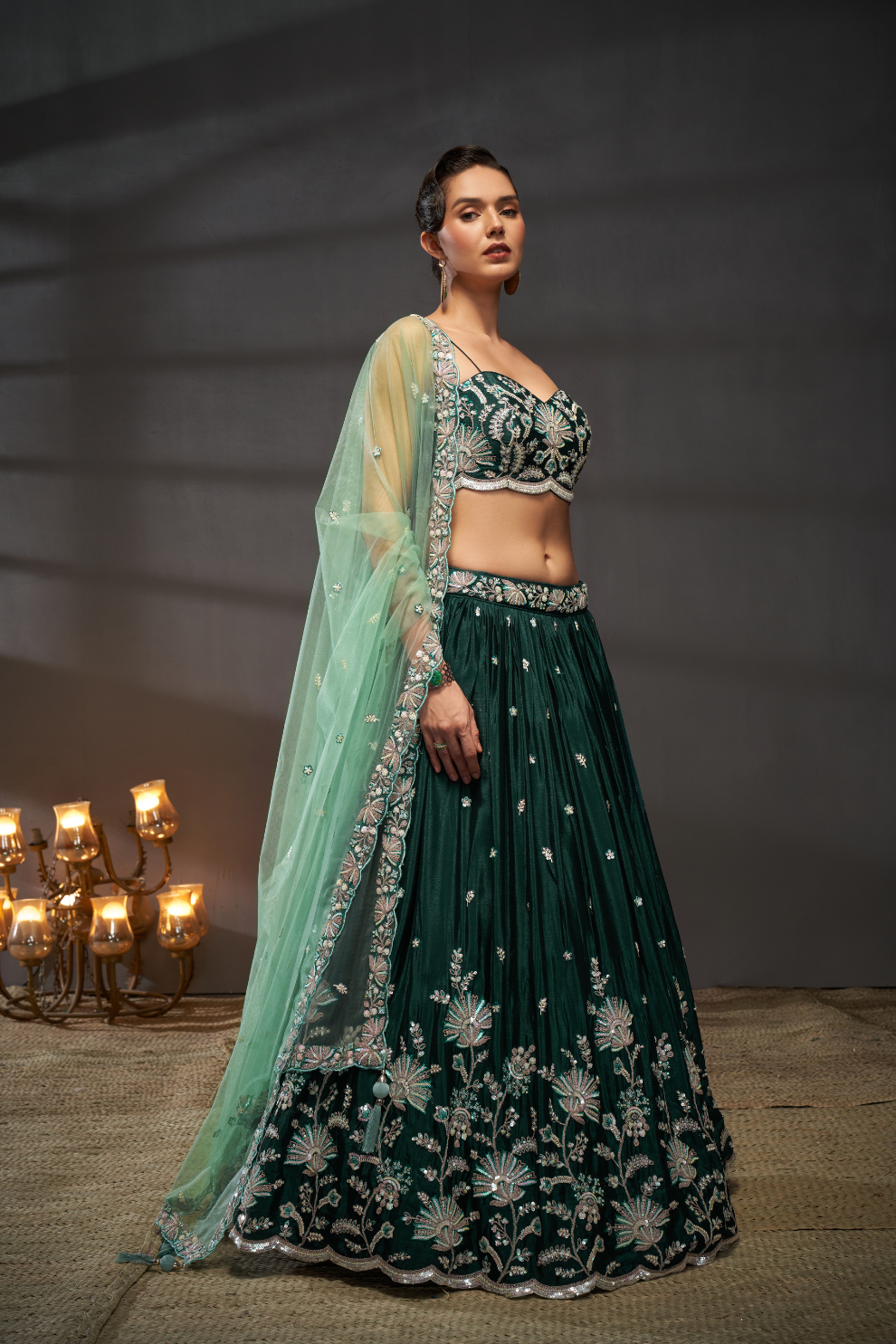 Pure Chiffon Sequins Embroidery Lehenga Choli Dupatta