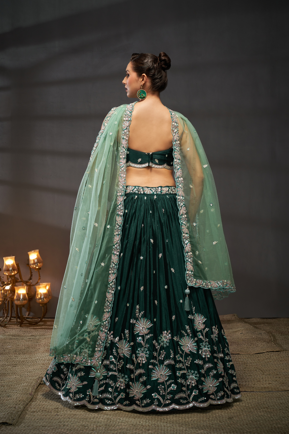 Pure Chiffon Sequins Embroidery Lehenga Choli Dupatta