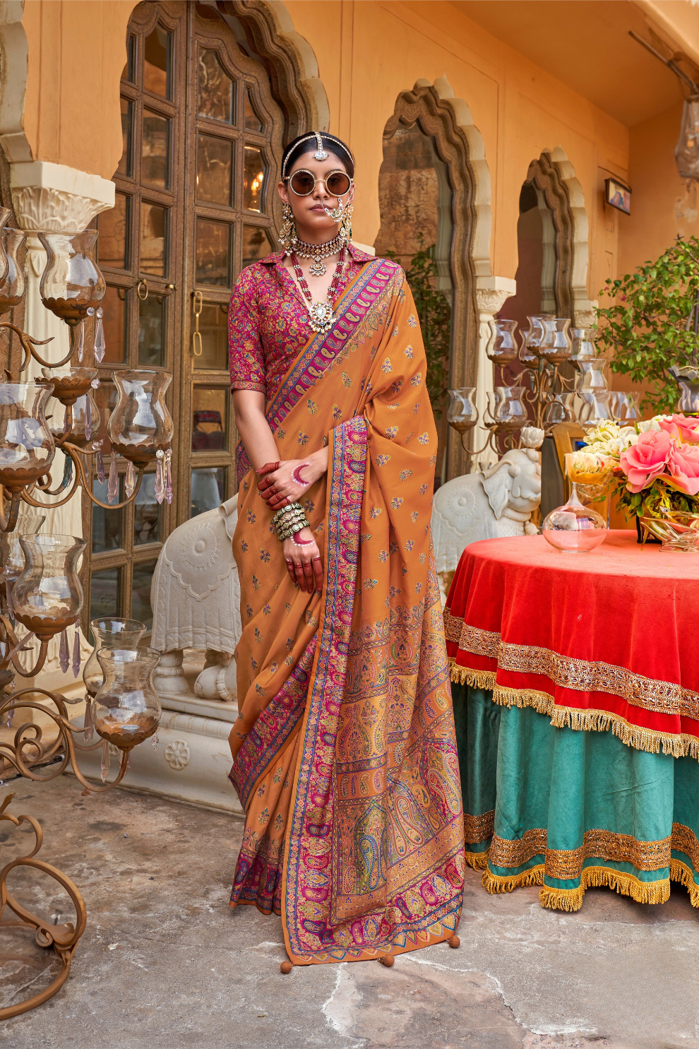 Soft Silk Banarasi Saree with Butta & Pashmina Print