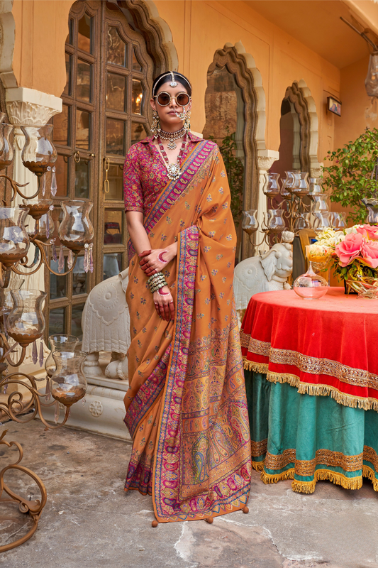 Soft Silk Banarasi Saree with Butta & Pashmina Print