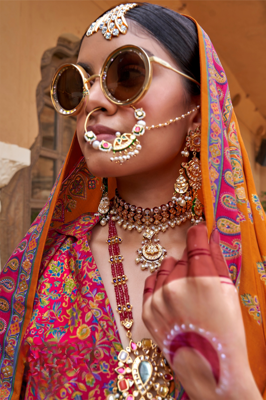 Soft Silk Banarasi Saree with Butta & Pashmina Print