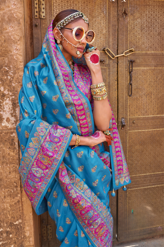 Soft Silk Banarasi Saree with Butta & Pashmina Print