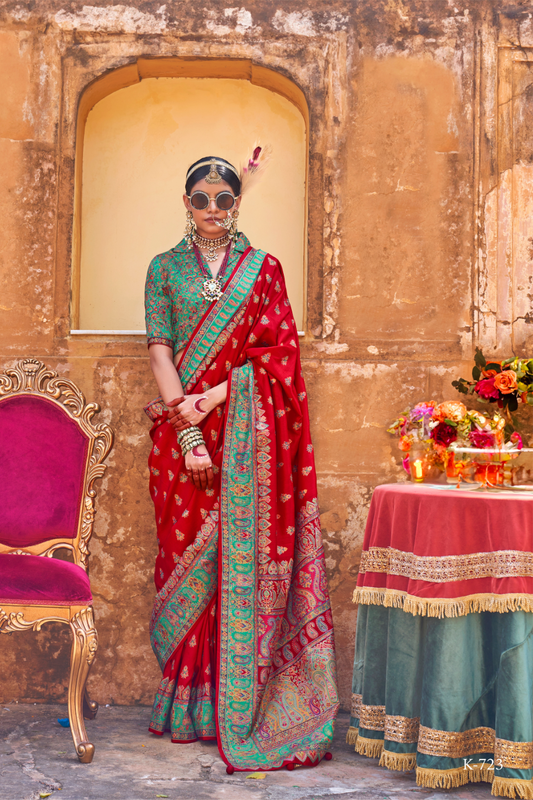 Soft Silk Banarasi Saree with Butta & Pashmina Print