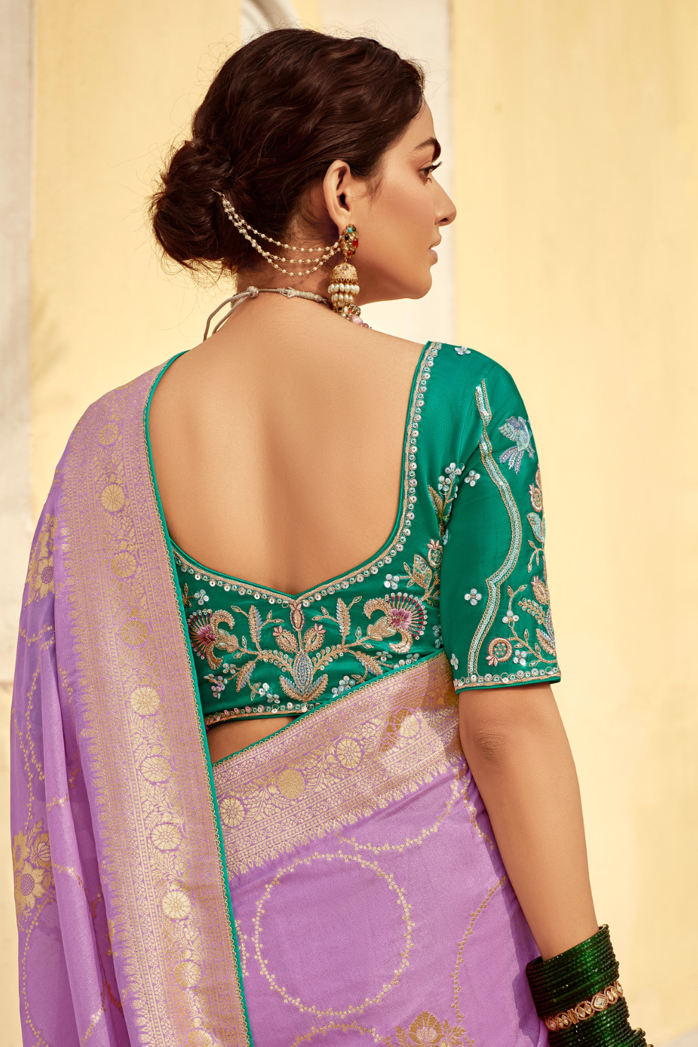 Banarasi Silk Saree with Elegant Contrast Blouse Design