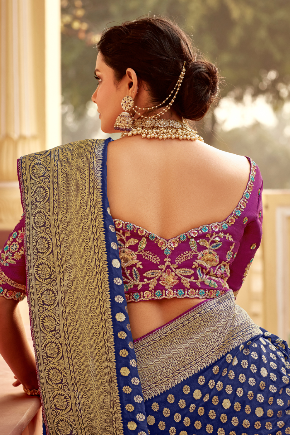 Banarasi Silk Saree with Elegant Contrast Blouse Design