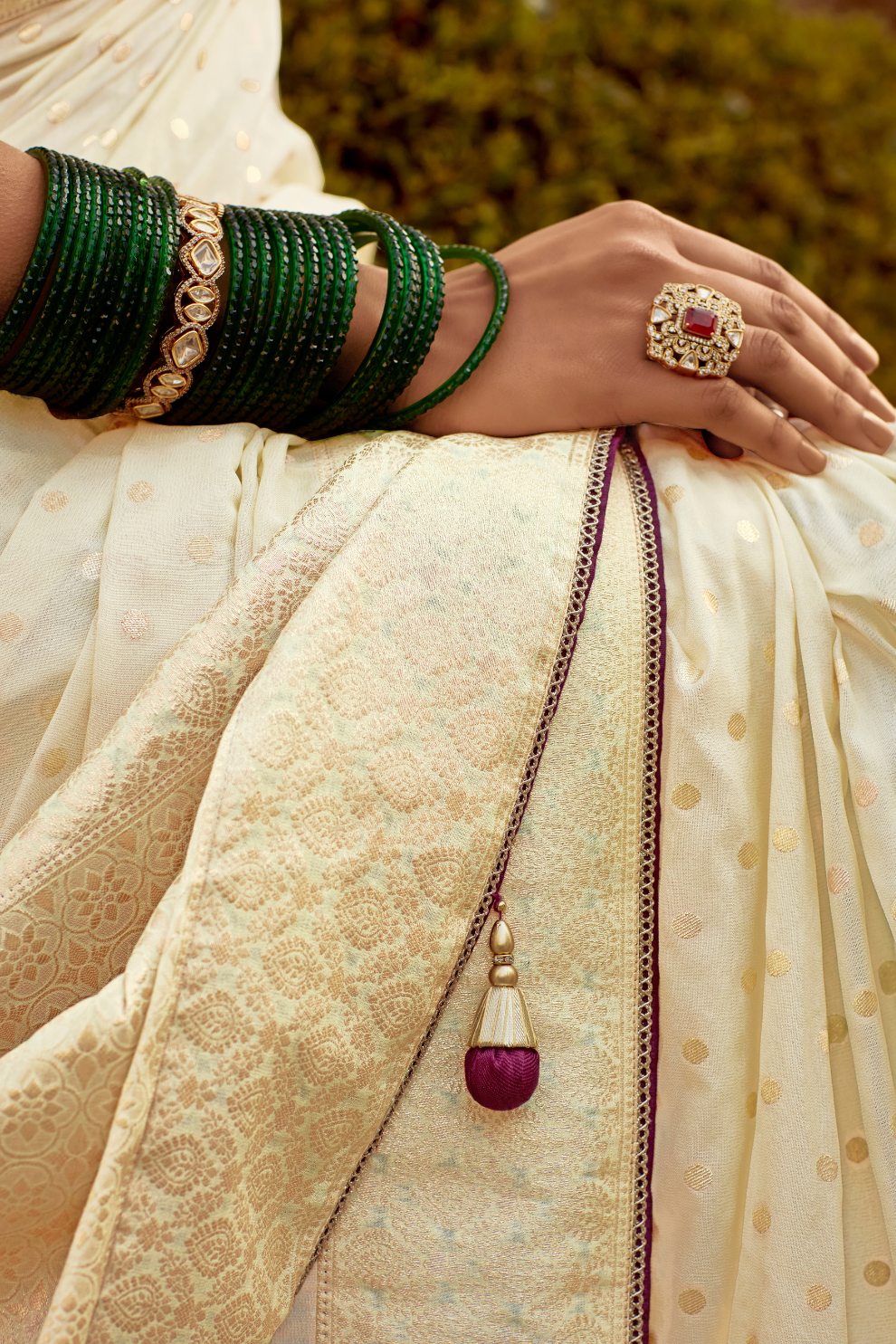 Banarasi Silk Saree with Elegant Contrast Blouse Design