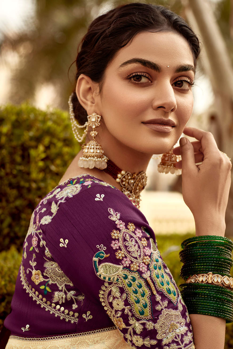 Banarasi Silk Saree with Elegant Contrast Blouse Design