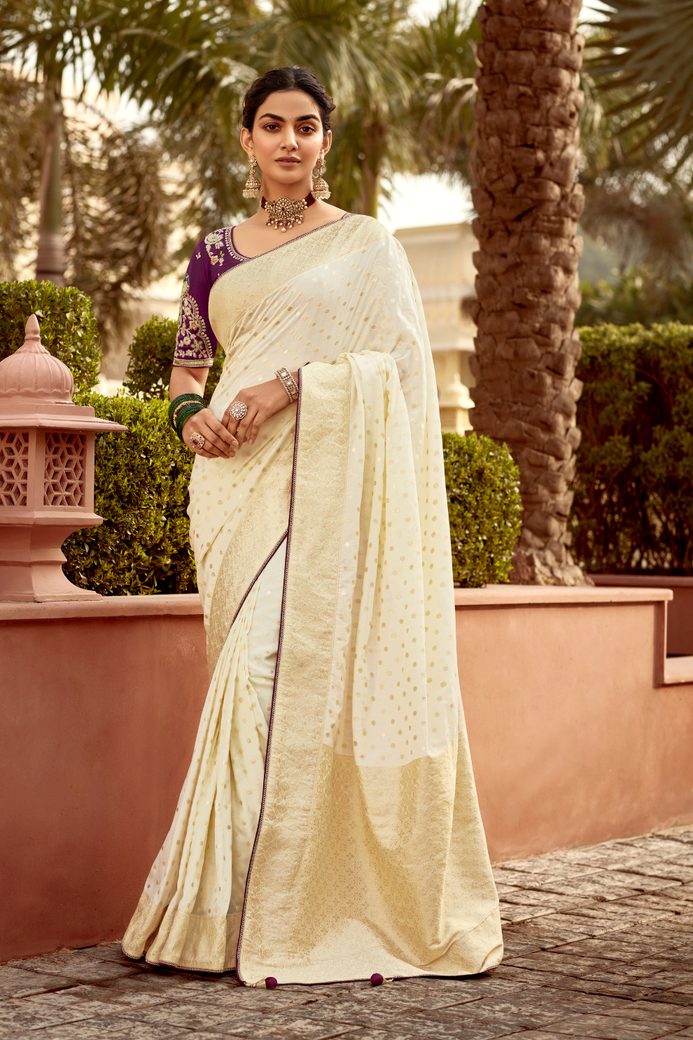 Banarasi Silk Saree with Elegant Contrast Blouse Design