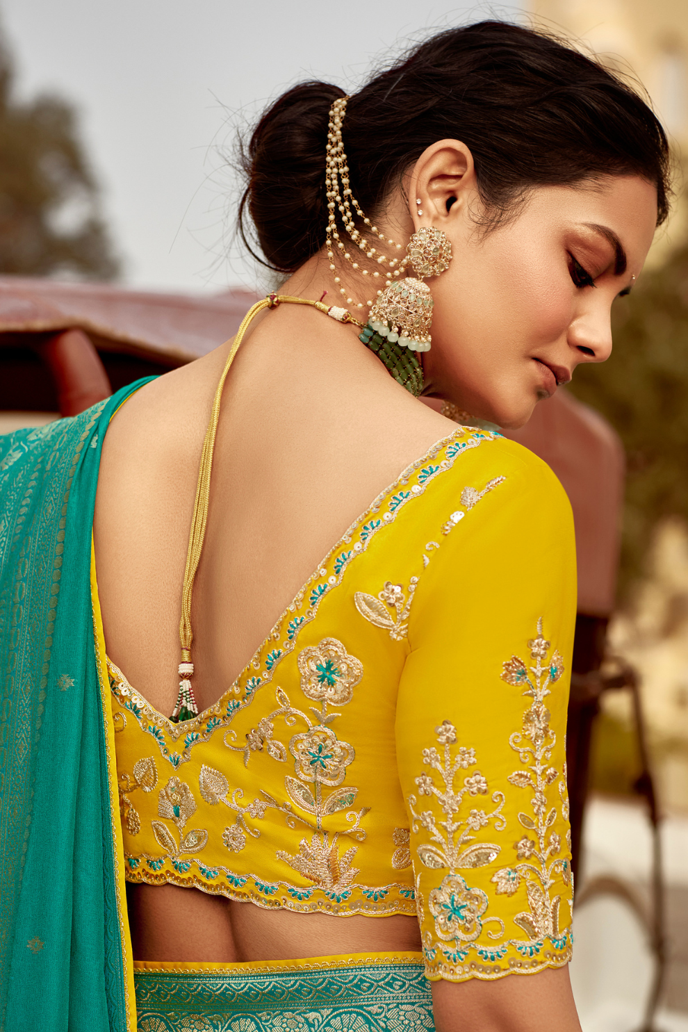 Banarasi Silk Saree with Elegant Contrast Blouse Design