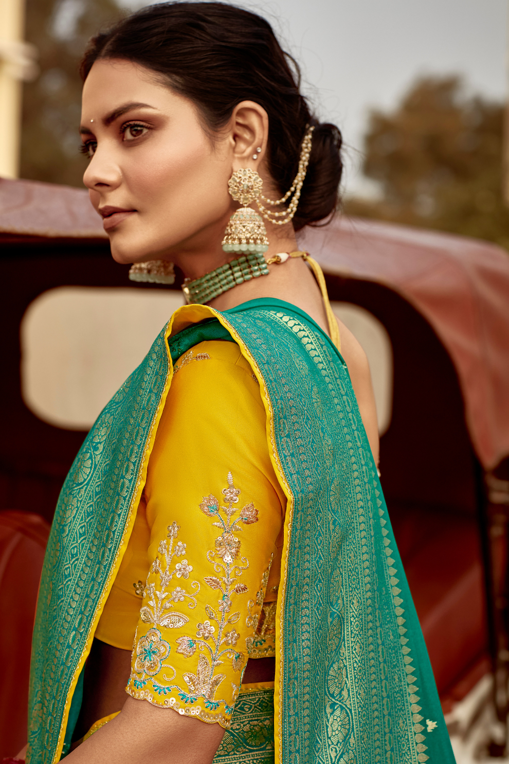 Banarasi Silk Saree with Elegant Contrast Blouse Design