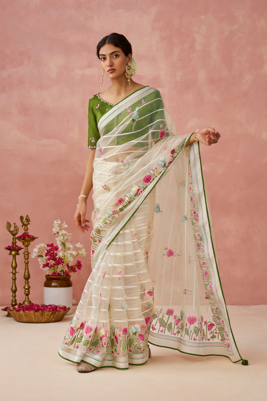 Brasso Teal Printed Saree for Elegant Festive Wear
