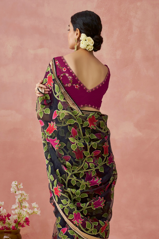 Brasso Teal Printed Saree for Elegant Festive Wear