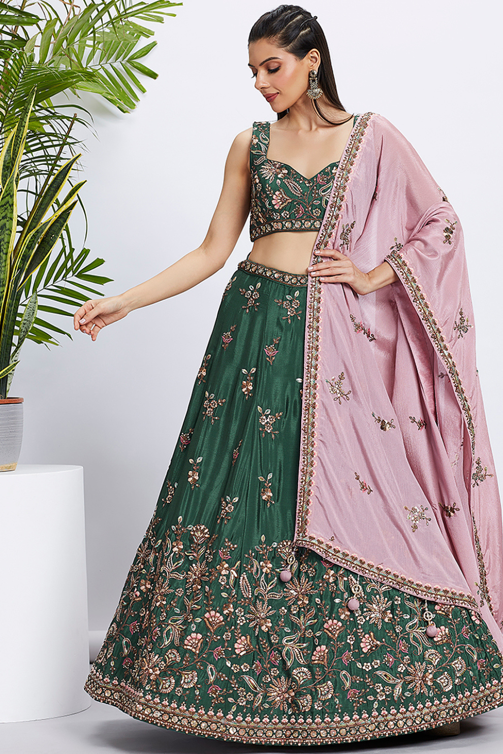 Designer Chiffon Lehenga Choli With Embroidery & Dupatta