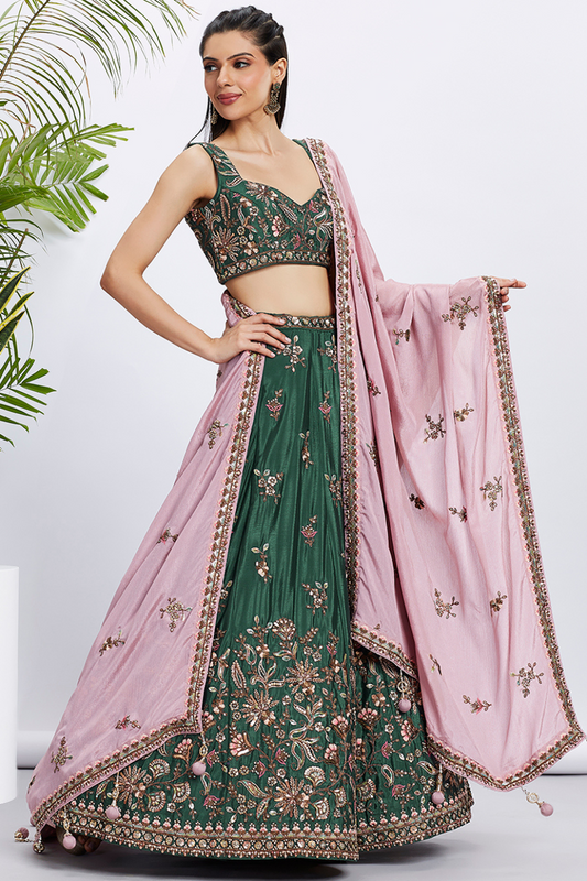 Designer Chiffon Lehenga Choli With Embroidery & Dupatta
