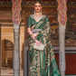 Designer Mercerized Silk Saree with Ajrakh-Batik Fusion and Golden Print