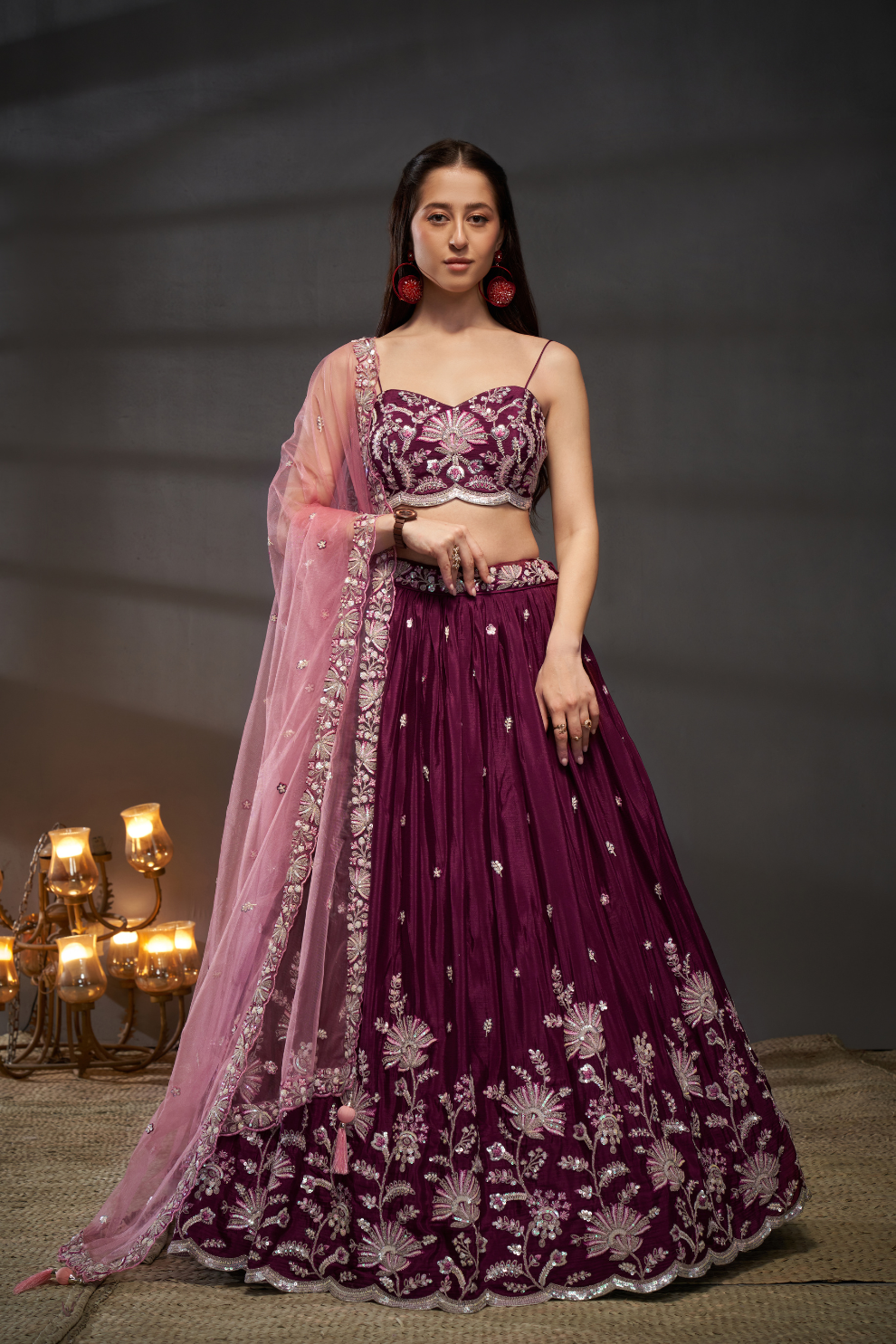 Pure Chiffon Sequins Embroidery Lehenga Choli Dupatta