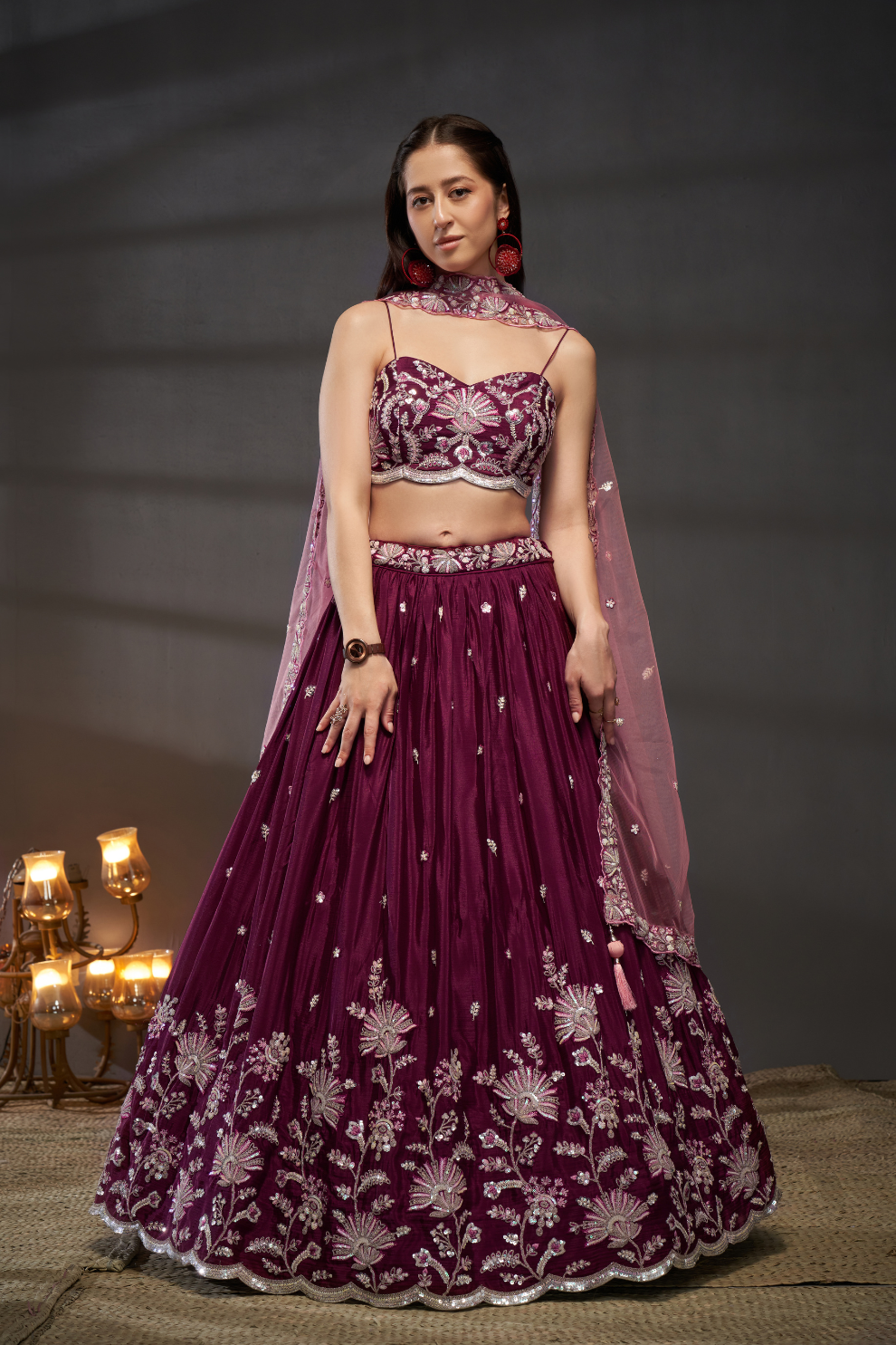 Pure Chiffon Sequins Embroidery Lehenga Choli Dupatta