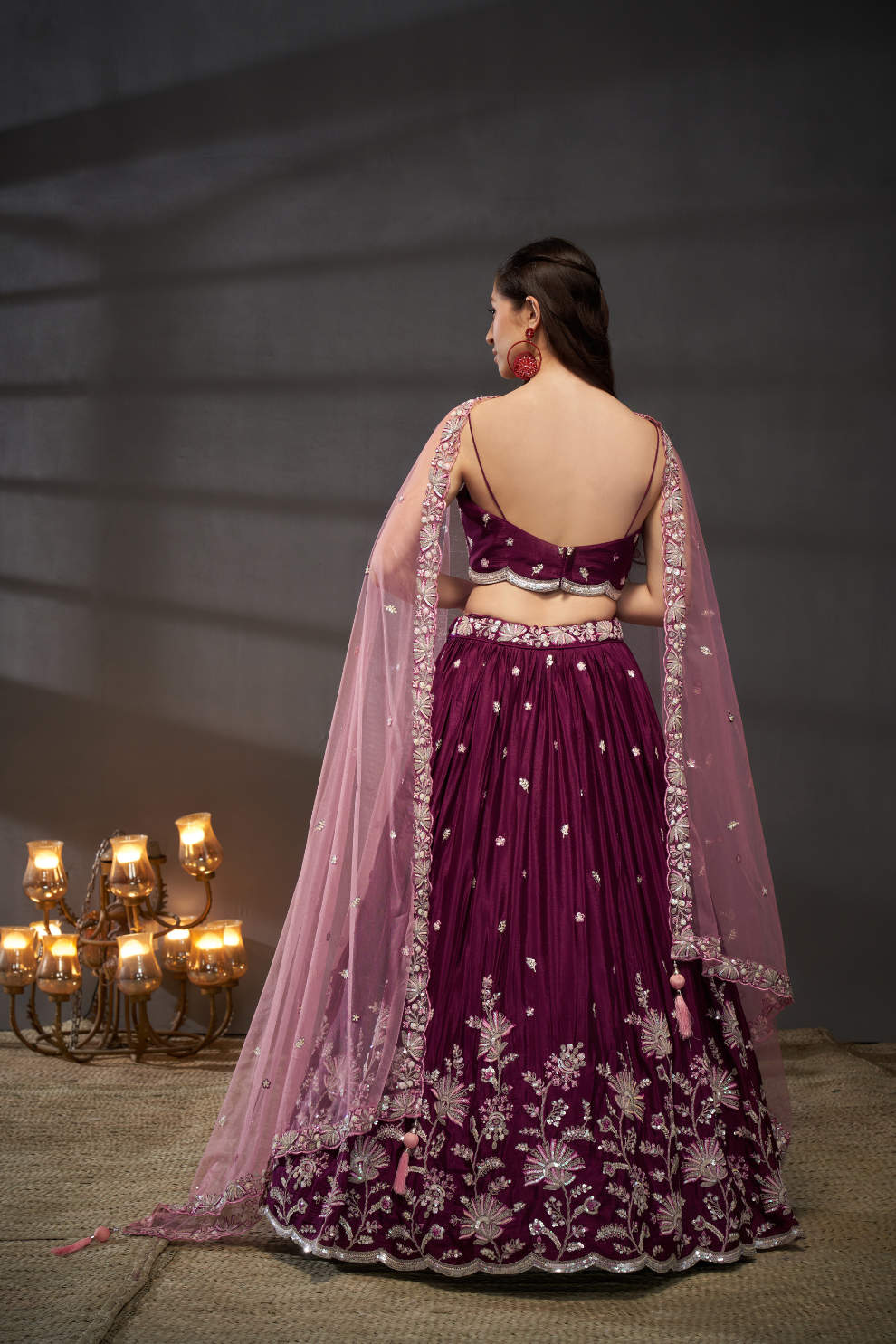 Pure Chiffon Sequins Embroidery Lehenga Choli Dupatta
