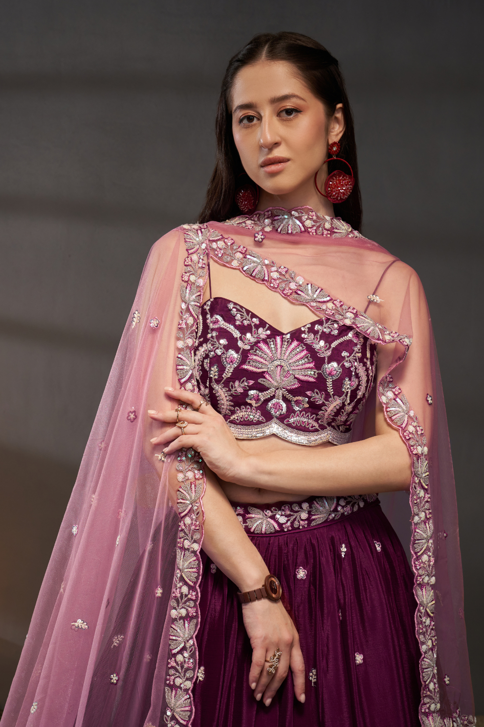 Pure Chiffon Sequins Embroidery Lehenga Choli Dupatta