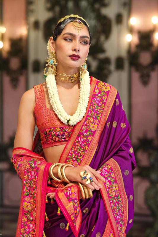 Super Banarasi P.V. Silk Saree with Jacquard Weaving Butti Work - LaVante Fashion