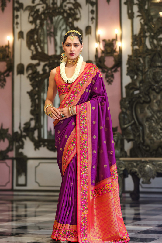 Super Banarasi P.V. Silk Saree with Jacquard Weaving Butti Work - LaVante Fashion