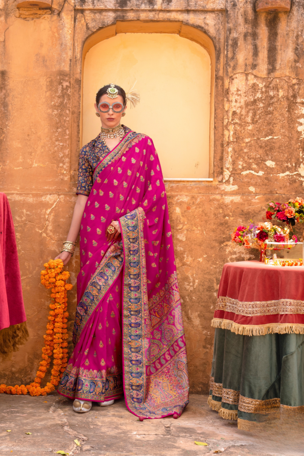 Soft Silk Banarasi Saree with Butta & Pashmina Print