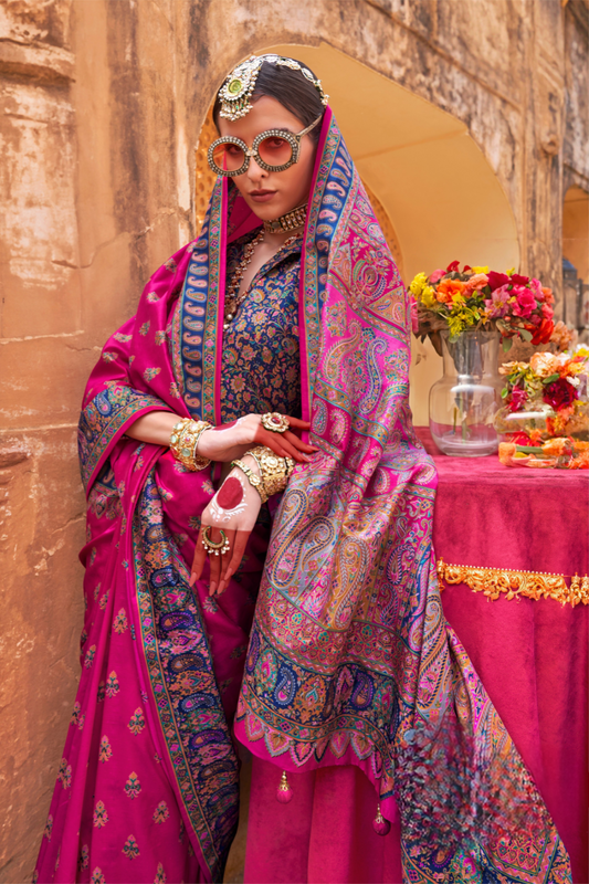 Soft Silk Banarasi Saree with Butta & Pashmina Print