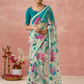 Brasso Teal Printed Saree for Elegant Festive Wear