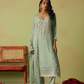 Pista Green Organza Eid Pant Suit Featuring Khatli Embroidery