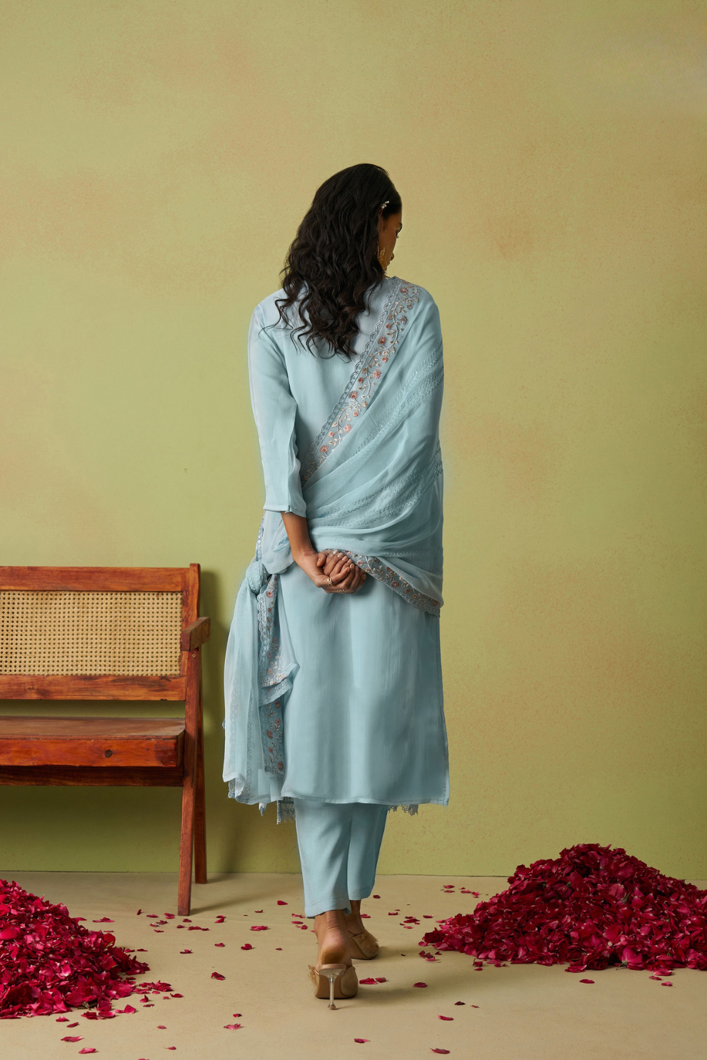 Traditional Indian Style Sky Blue Pant Suit with Embroidery